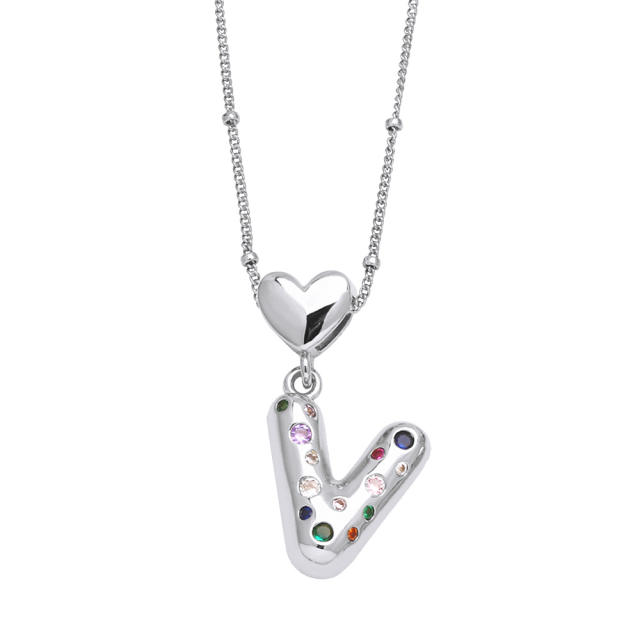 Delicate cubic zircon setting bubble letter initial letter pendant necklace