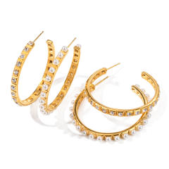 18KG elegant diamond big hoop stainless steel earrings
