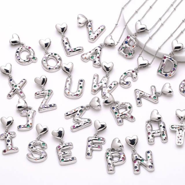 Delicate cubic zircon setting bubble letter initial letter pendant necklace