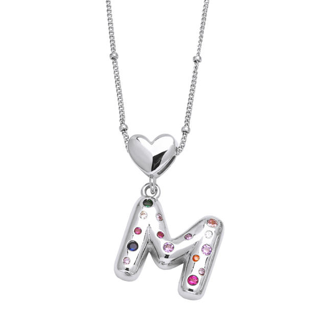 Delicate cubic zircon setting bubble letter initial letter pendant necklace