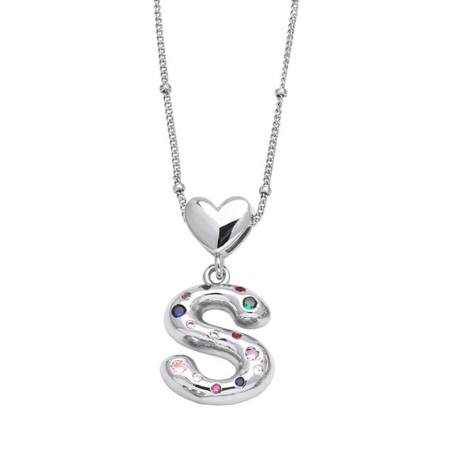 Delicate cubic zircon setting bubble letter initial letter pendant necklace