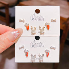 6pcs set sweet opal stone rabbit carrot design cute studs earrings set