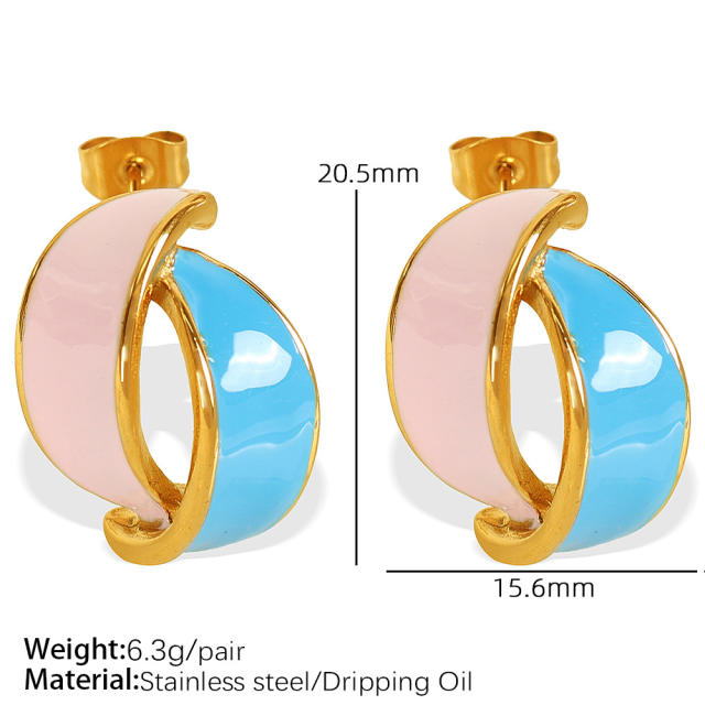 Summer colorful enamel stainless steel bamboo earrings