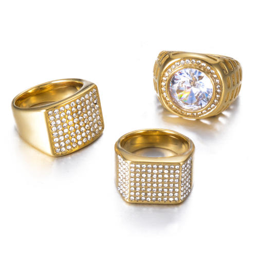 Hiphop pave setting diamond stainless steel rings for men women