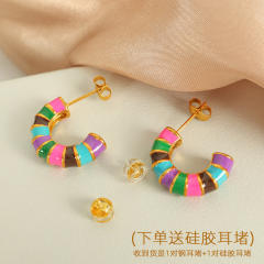 Summer colorful enamel stainless steel bamboo earrings