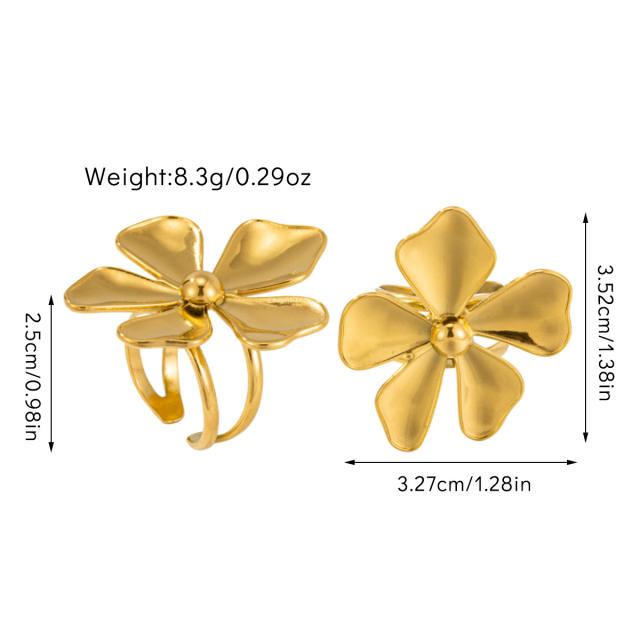 Boho chunky flower large size stainless steel finger rings collection