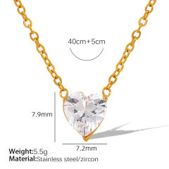 Concise white pink heart cubic zircon stainless steel necklace set