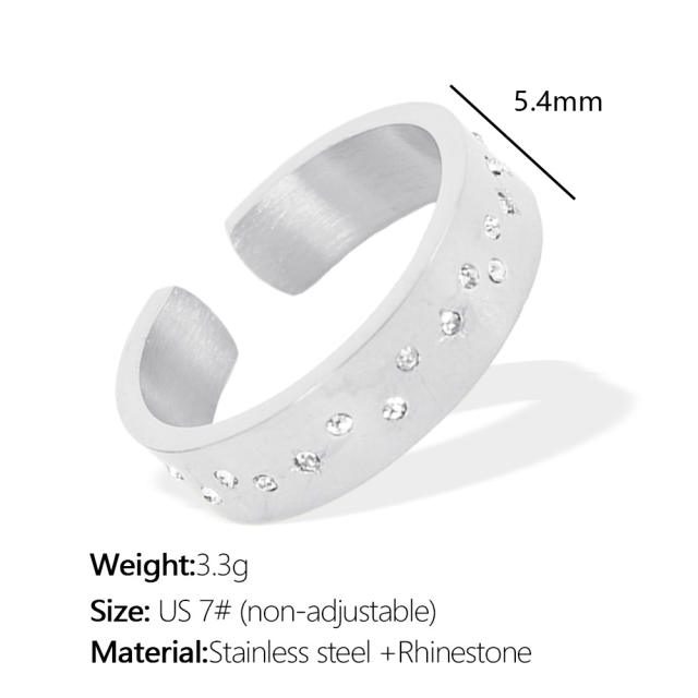 Concise easy match rhinestone setting stainless steel big hoop earrings finger rings
