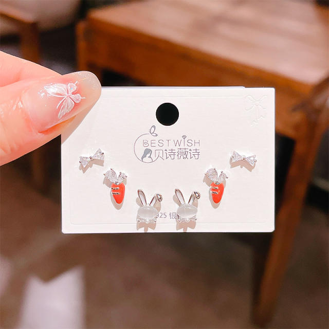 6pcs set sweet opal stone rabbit carrot design cute studs earrings set