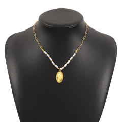 Concise faux pearl bead cross pendant boho necklace