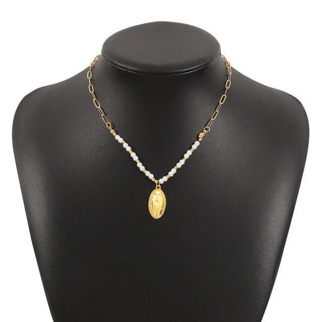 Concise faux pearl bead cross pendant boho necklace