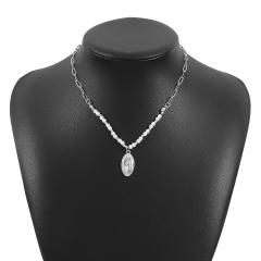 Concise faux pearl bead cross pendant boho necklace