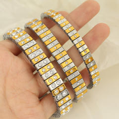 Hot sale popular mix color diamond elastic bangle bracelet stainless steel bangle