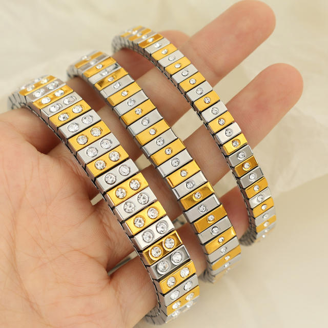 Hot sale popular mix color diamond elastic bangle bracelet stainless steel bangle