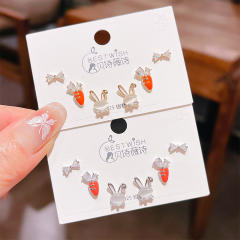 6pcs set sweet opal stone rabbit carrot design cute studs earrings set