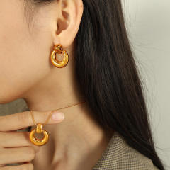 Elegant chunky donut stainless steel necklace earrings set