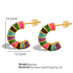 Summer colorful enamel stainless steel bamboo earrings