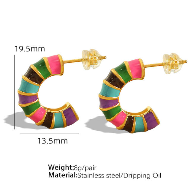Summer colorful enamel stainless steel bamboo earrings