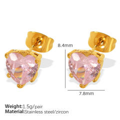 Concise white pink heart cubic zircon stainless steel necklace set