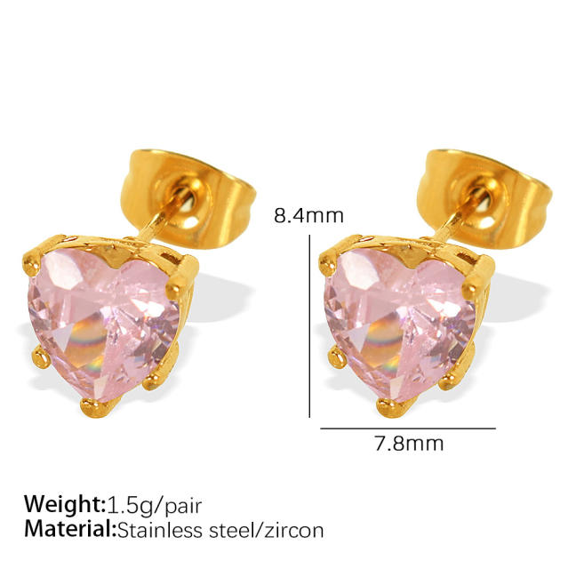 Concise white pink heart cubic zircon stainless steel necklace set