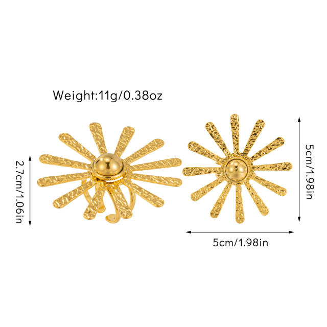 Boho chunky flower large size stainless steel finger rings collection