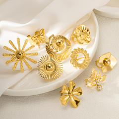 Boho chunky flower large size stainless steel finger rings collection