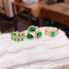 Korean fashion faux emerald statement finger rings