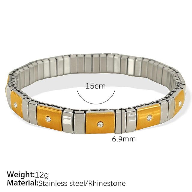 Hot sale popular mix color diamond elastic bangle bracelet stainless steel bangle