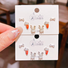 6pcs set sweet opal stone rabbit carrot design cute studs earrings set