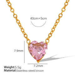Concise white pink heart cubic zircon stainless steel necklace set