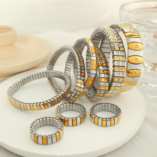 Hot sale popular mix color diamond elastic bangle bracelet stainless steel bangle