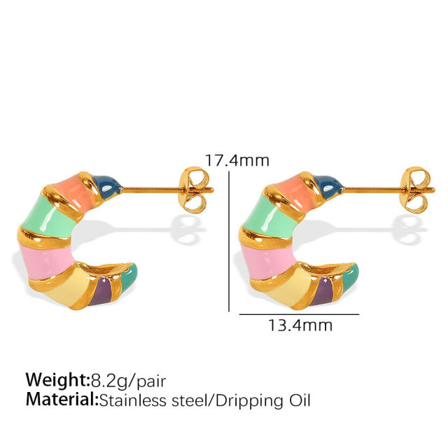 Summer colorful enamel stainless steel bamboo earrings