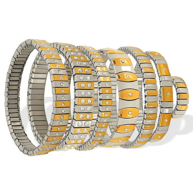 Hot sale popular mix color diamond elastic bangle bracelet stainless steel bangle