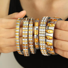 Hot sale popular mix color diamond elastic bangle bracelet stainless steel bangle