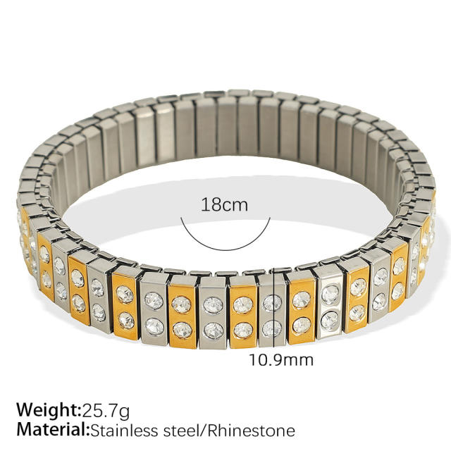 Hot sale popular mix color diamond elastic bangle bracelet stainless steel bangle