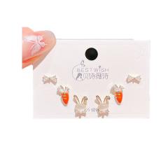 6pcs set sweet opal stone rabbit carrot design cute studs earrings set