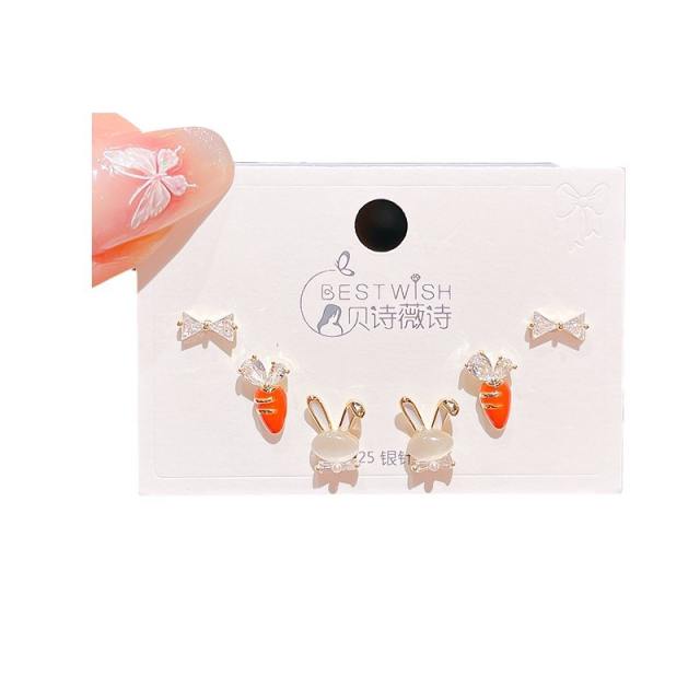 6pcs set sweet opal stone rabbit carrot design cute studs earrings set