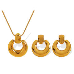 Elegant chunky donut stainless steel necklace earrings set