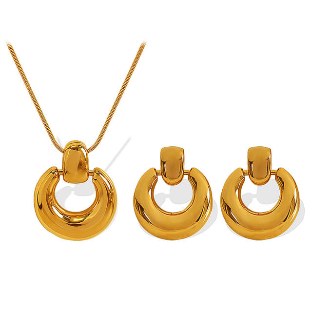 Elegant chunky donut stainless steel necklace earrings set