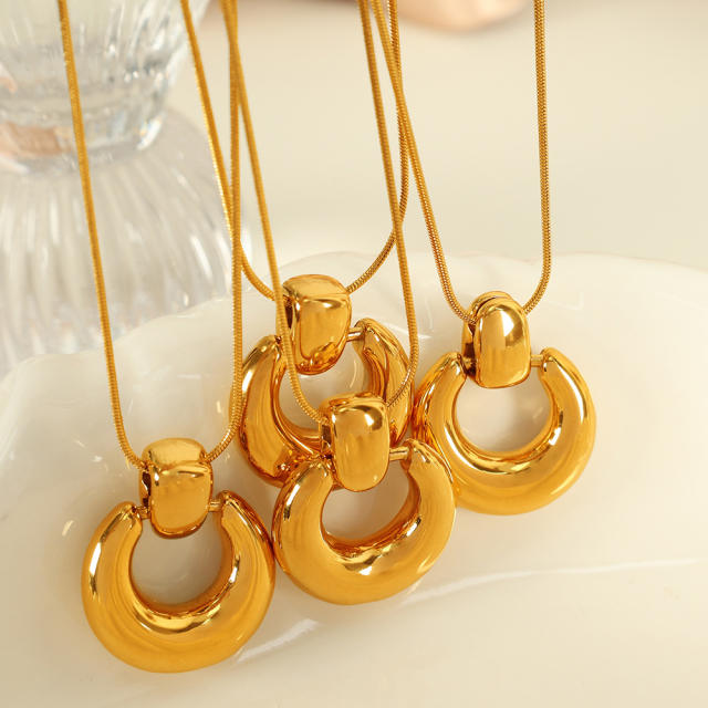Elegant chunky donut stainless steel necklace earrings set