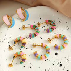 Summer colorful enamel stainless steel bamboo earrings