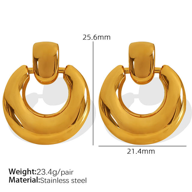 Elegant chunky donut stainless steel necklace earrings set