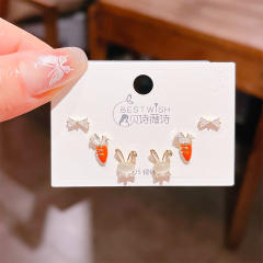 6pcs set sweet opal stone rabbit carrot design cute studs earrings set