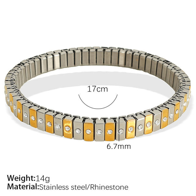 Hot sale popular mix color diamond elastic bangle bracelet stainless steel bangle