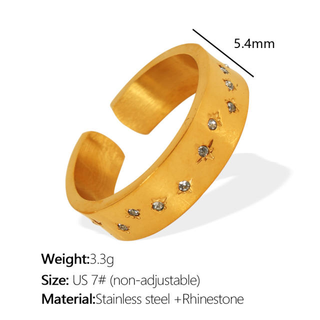 Concise easy match rhinestone setting stainless steel big hoop earrings finger rings
