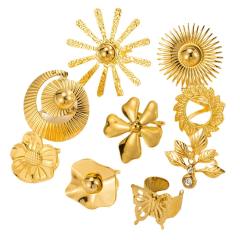 Boho chunky flower large size stainless steel finger rings collection