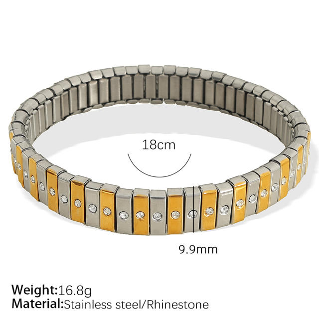 Hot sale popular mix color diamond elastic bangle bracelet stainless steel bangle