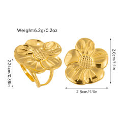 Boho chunky flower large size stainless steel finger rings collection