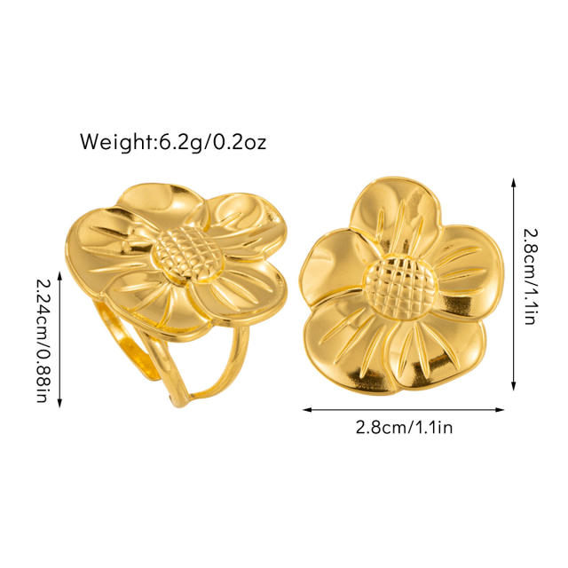 Boho chunky flower large size stainless steel finger rings collection