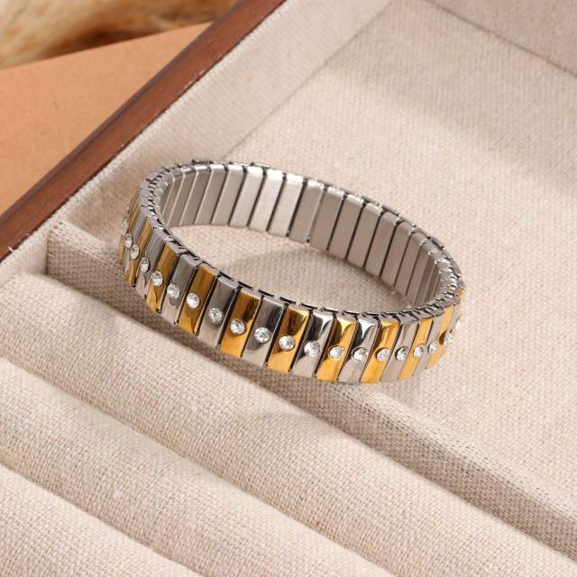 Mix color diamond stainless steel elastic bangle bracelet